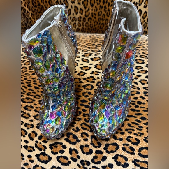 Multicolor Crystal Embellished Women's Ankle Boots - Picture 2 of 7